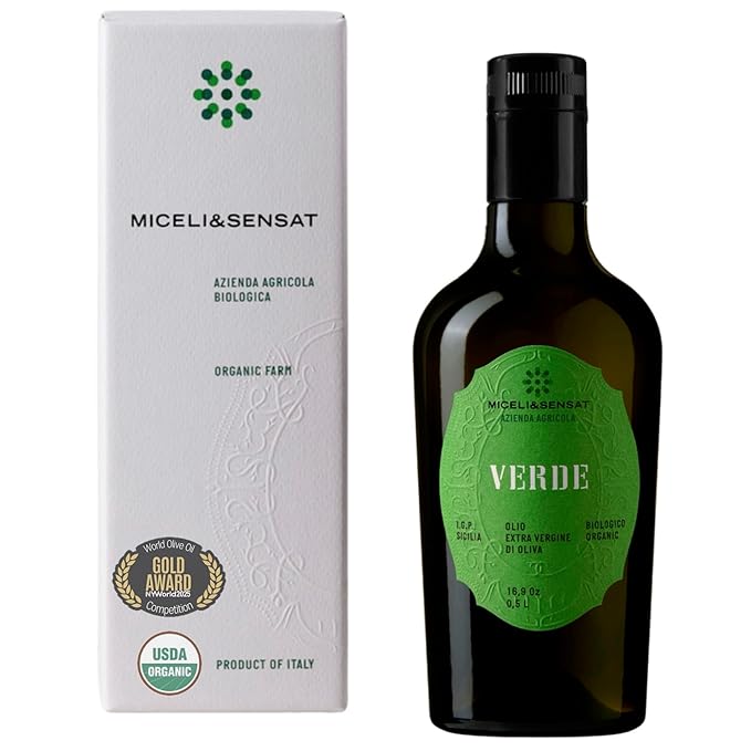 Green Robust Organic 500+ mg/kg Polyphenols Rich Italian Extra Virgin Olive Oil from Italy, 2025 Gold Award, High Antioxidants Peppery Finish, Sicily Certified Origins, Cold Pressed - 16.9 fl oz