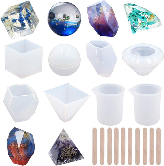 EuTengHao 18Pcs DIY Silicone Resin Casting Molds Tools Set Includes 6 Resin Casting Molds Large Clear Silicone Molds 2