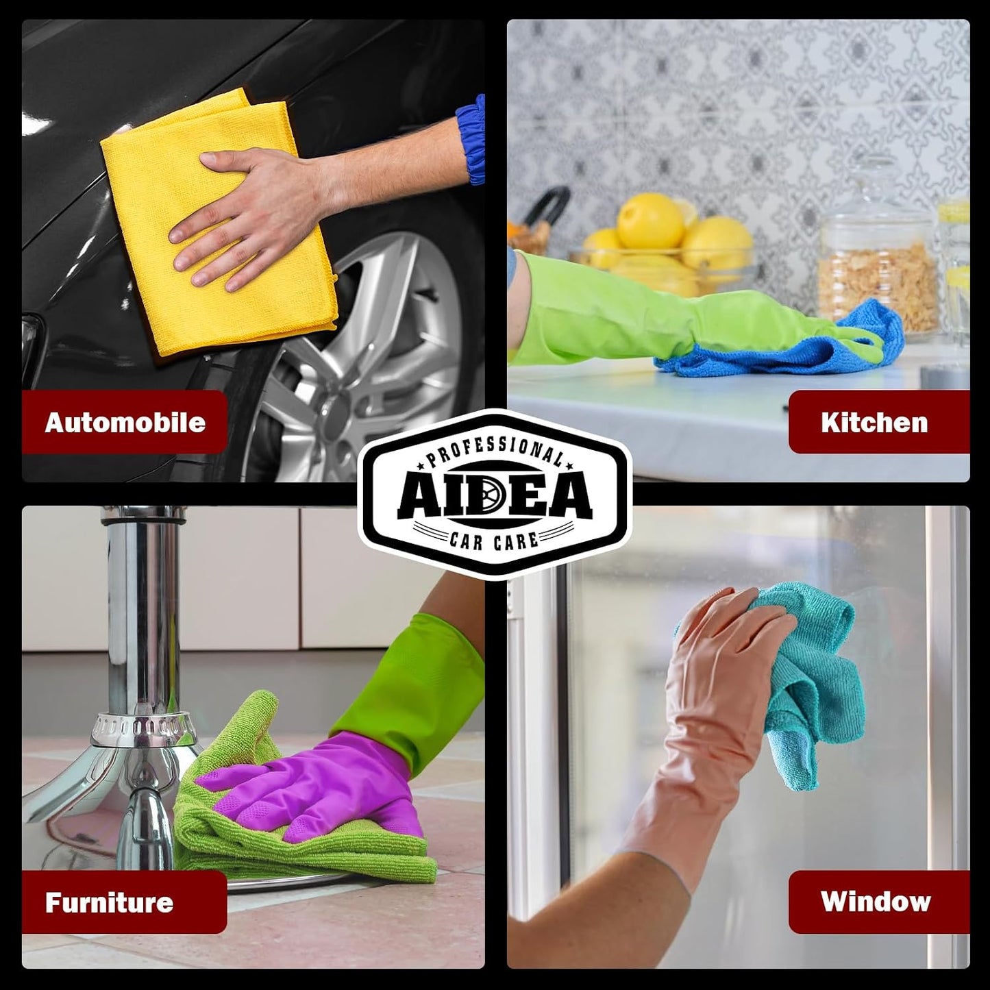 AIDEA Microfiber Cleaning Cloth-150PK, Microfiber Towels for Cars, 12"×12"
