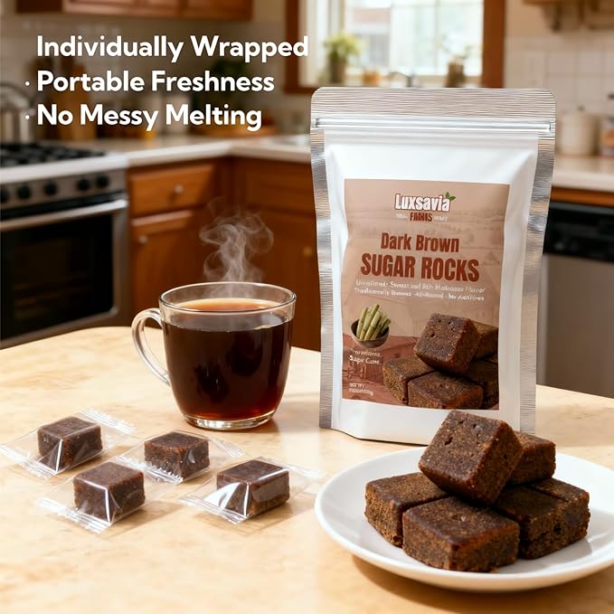 Traditionally Crafted Dark Brown Sugar/Black Sugar,Brown Sugar Cubes (10.58oz/300g) iIndividually Wrapped - All-Natural & Additive-Free,Dissolves Completely for Coffee, Tea & Baking