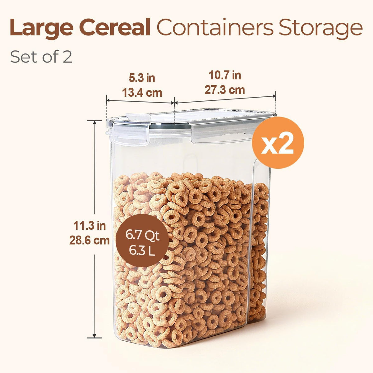 Cereal Storage Containers Set (6.3L / 213OZ) – Airtight Food Storage with Lids, Pantry Organizer for Rice, Sugar, Flour