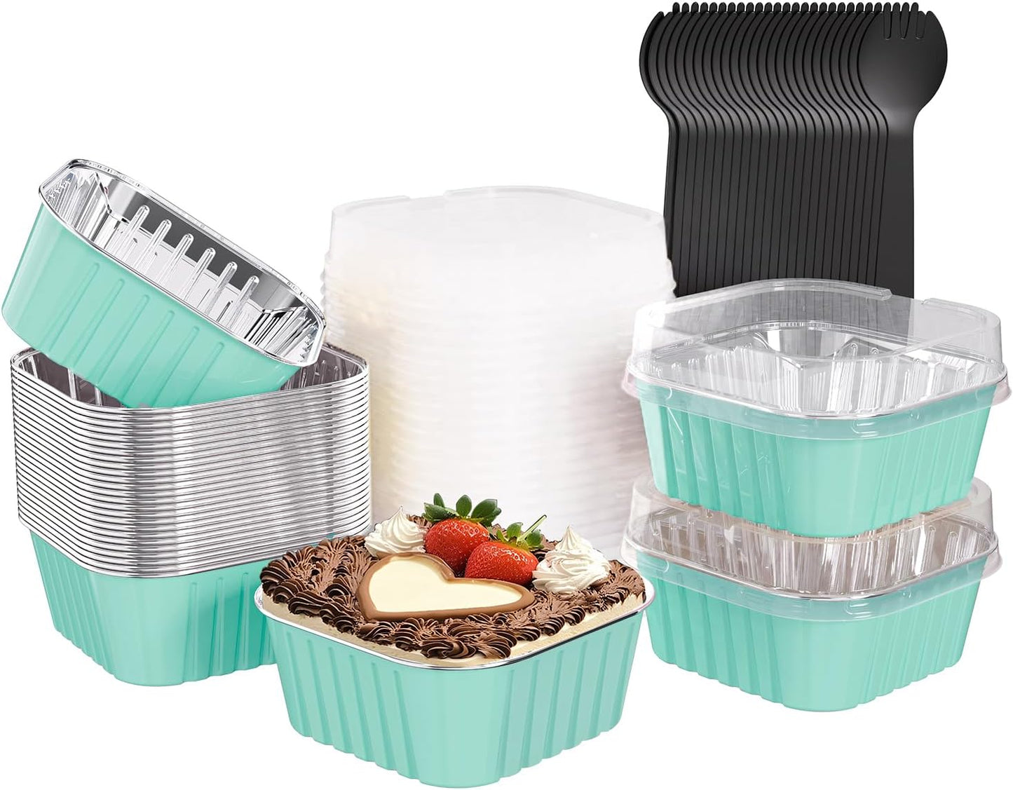 25 Pack Square Mini Cake Pans with Lids,Mini Loaf Pans with Lids,Aluminum Foil Baking Cups,Disposabl