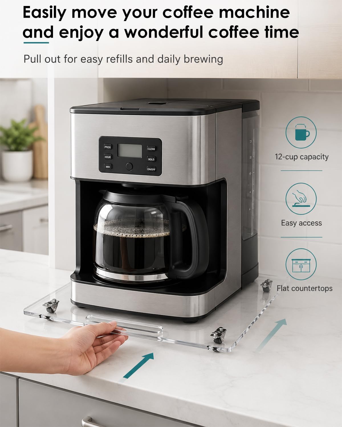 Appliance Slider – Sliding Tray for Coffee Maker, Clear Acrylic 13 x 14 In