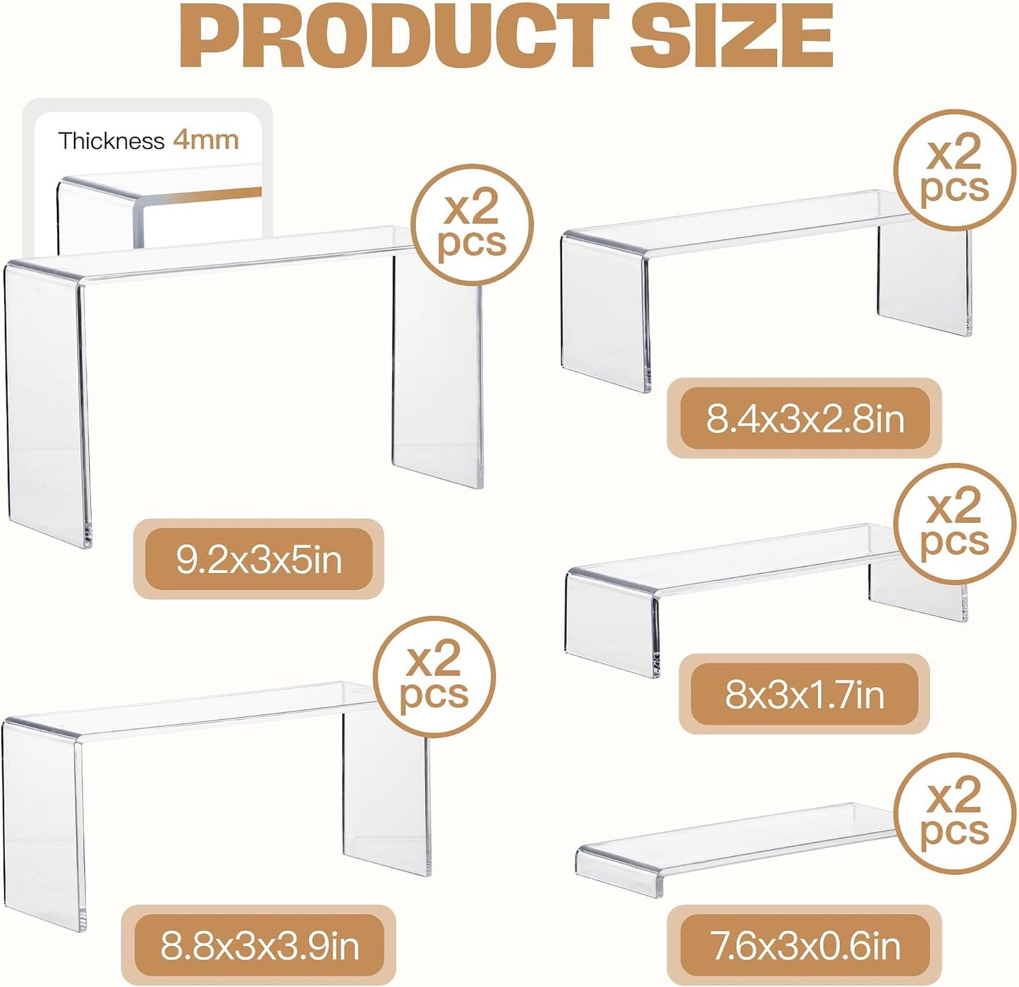 Goabroa Display Risers, Display Shelves, Riser for Decor, 10 Pcs(7~8 ~9" L)