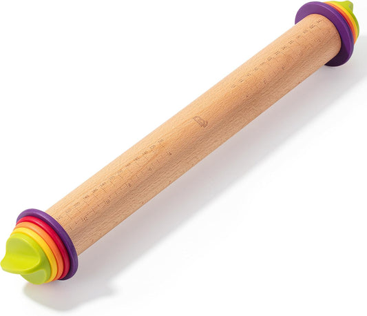 Adjustable Rolling Pin with Thickness Rings, 13.8", 4 Rings