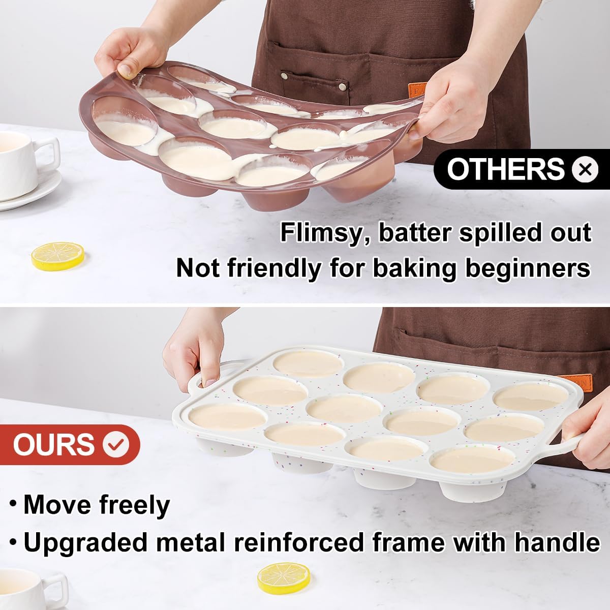 CAKETIME Metal Reinforced Bakeware Set, Silicone Muffin Pans for Baking Nonstick with Handle,12 &amp; 24 Cup Muffin Pans and 12-Cup Mini Loaf Pan, BPA Free