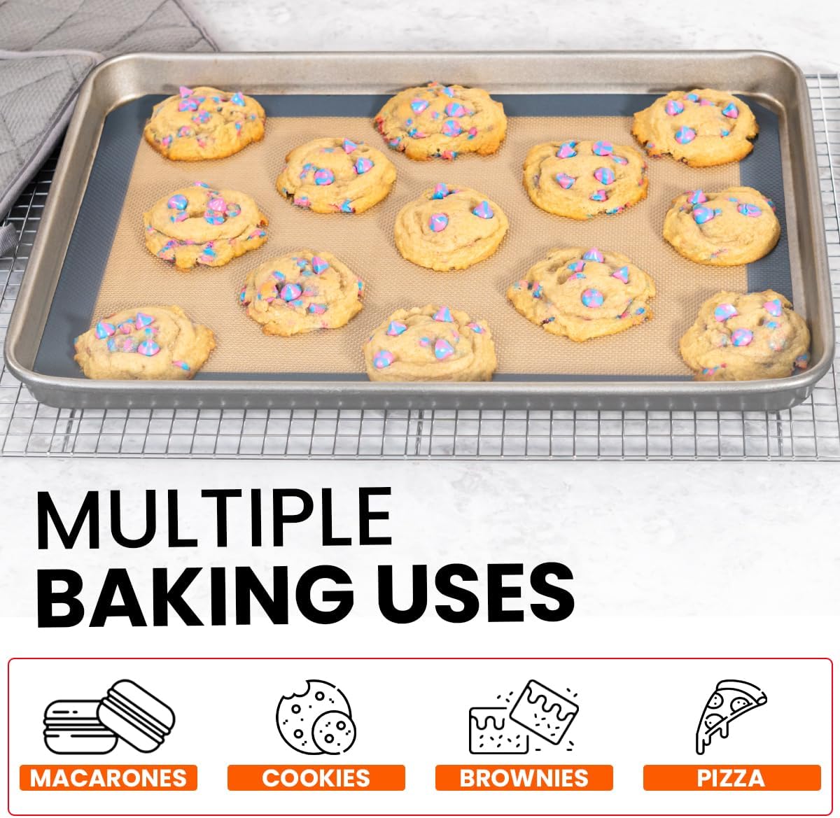 Silicone Baking Mat 2 Pack, Half Sheet 16.5 x 11.6, Non-Stick Liner for Oven | Reusable Baking Sheet Liner for Bread, Dough, Macaron, Cookie Cooking Liners For Kitchen Counter &amp; Bakery Supplies