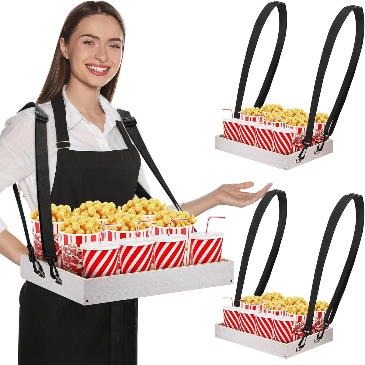 Marsui 2 Pcs Movie Night Snack Trays with Straps, Party Serving Tray, White