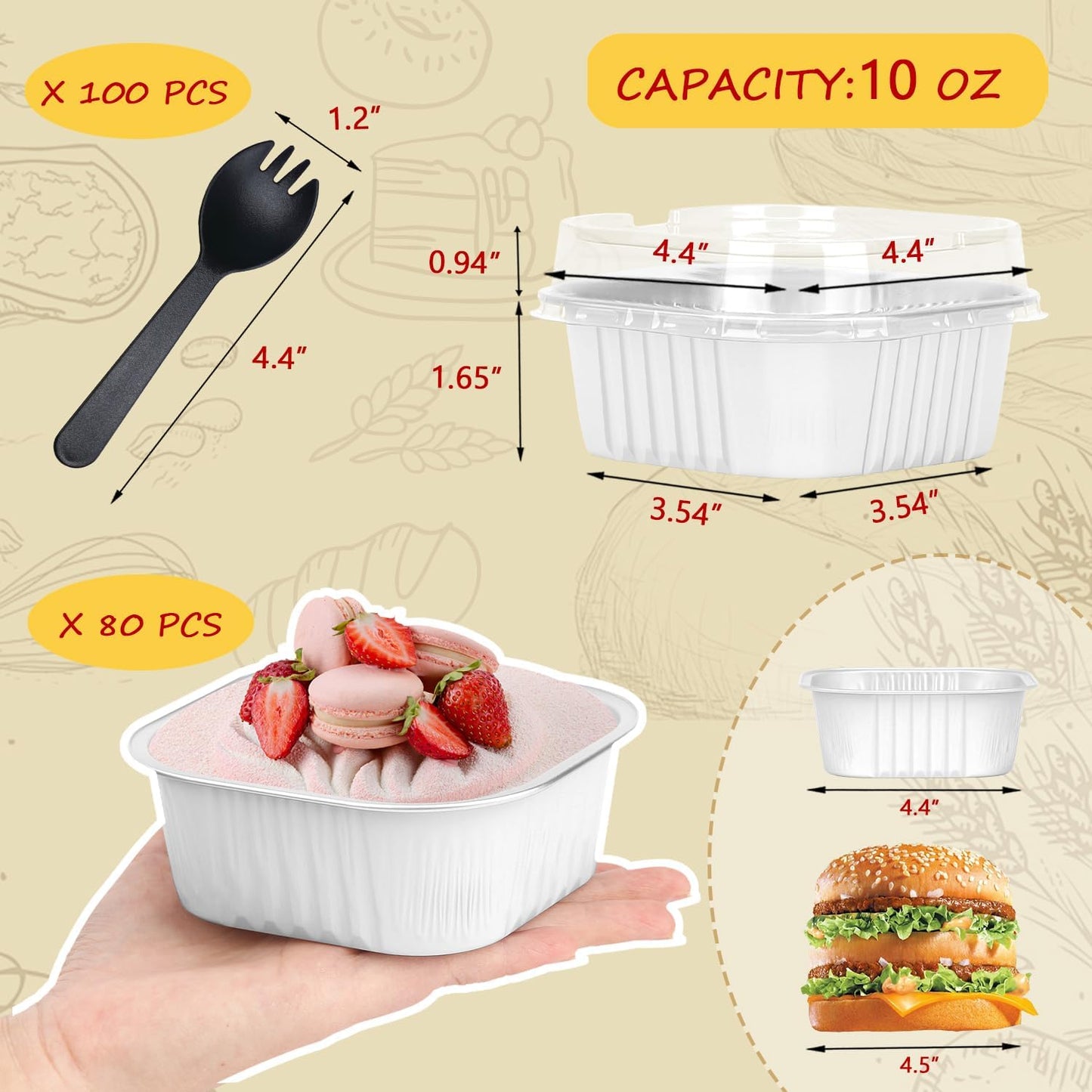 LNYZQUS 80 Pack 10oz Mini Cake Pans with Lids and Spoons for Bake Sales