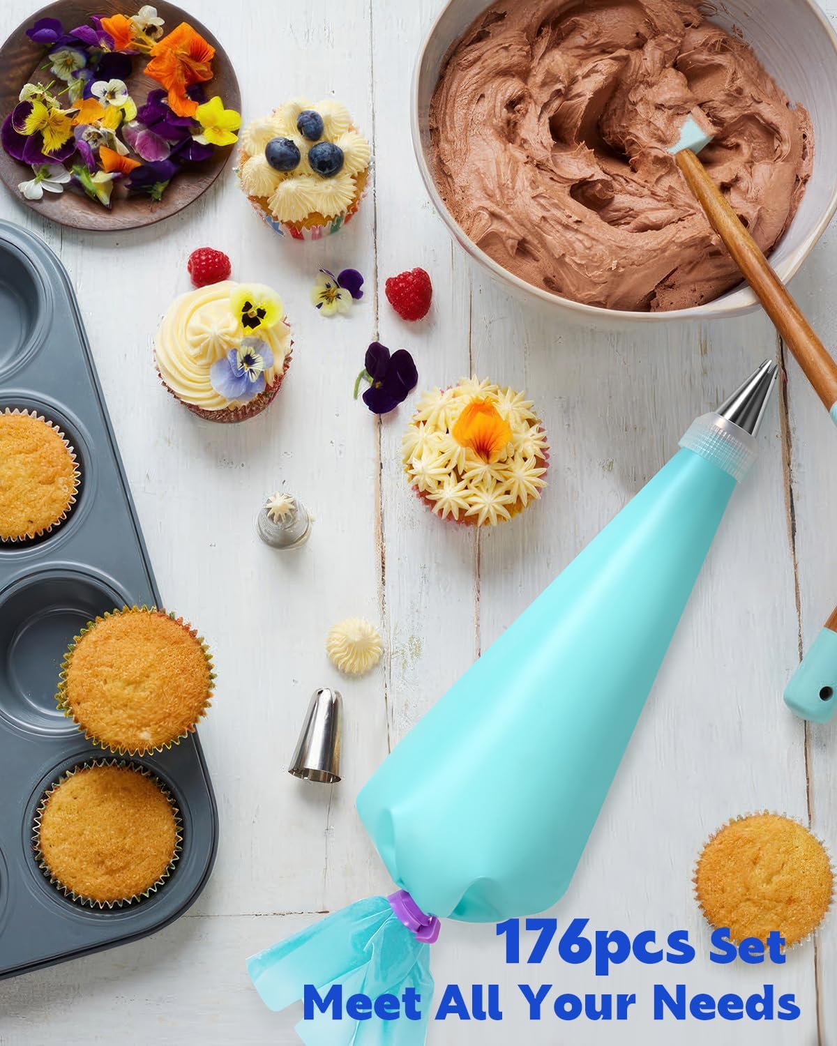 176PCS Piping Bags and Tips Set,Cake Decorating Frosting Pastry Kit | Stainless Steel Nozzles, Food-Grade Silicone, Anti-Burst Design, Cupcakes Cookies Holidays, Beginner Friendly Baking Supplies