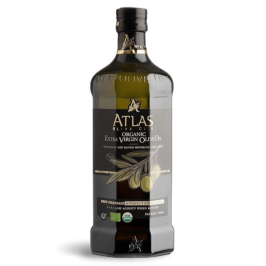 Atlas 750 mL Organic Cold Press Extra Virgin Olive Oil in Glass Bottle, Polyphenol Rich from Morocco | Newly Harvested