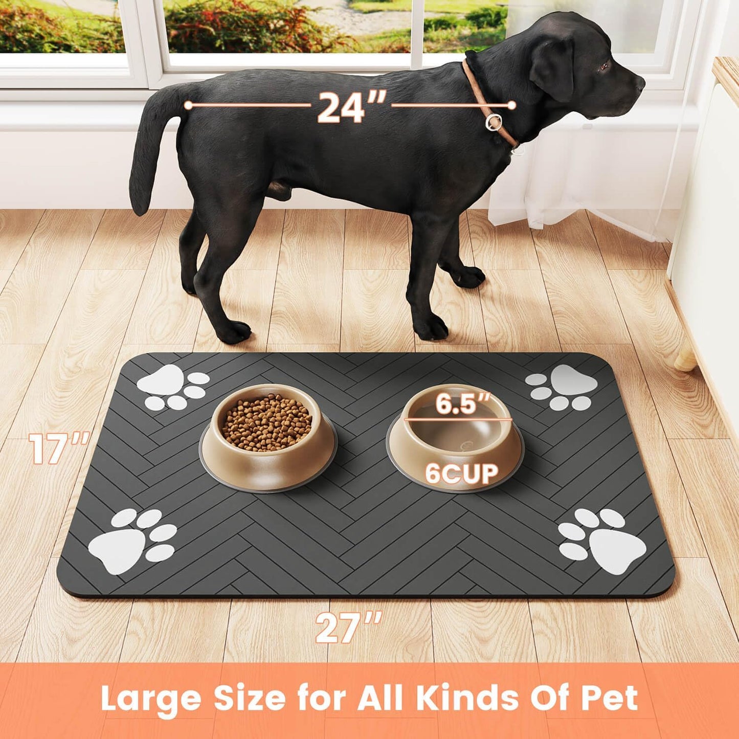 Pet Feeding Mat-Absorbent Pet Placemat for Food and Water Bowl, with Waterproof Rubber Backing, Quick Dry Water Dispenser Mat for Dog and Cat (24"x16", Beige)