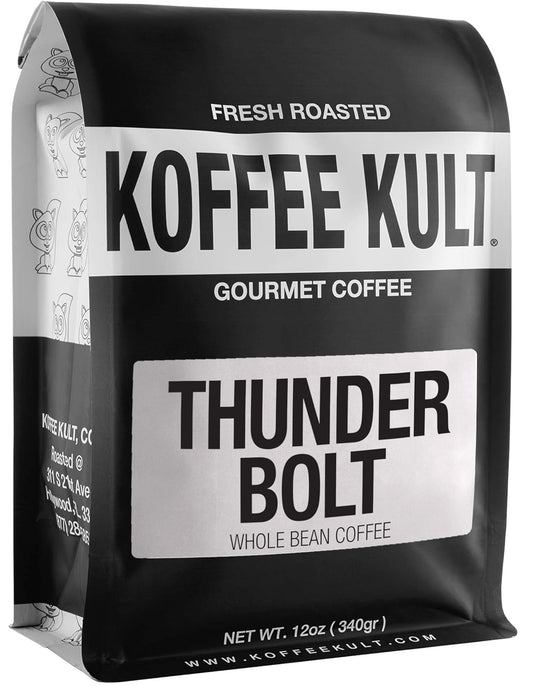 Koffee Kult Thunder Bolt - Whole Bean Coffee, Dark French Roast, 100% Arabica, Robust Blend, Bold Strong Artisan Flavor,