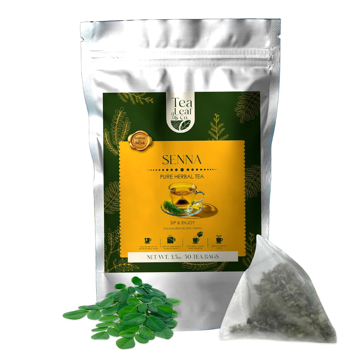 Senna Herbal Tea (100 gm/3.5 oz), Natural Herbal Infusion, 50 Tea Bags