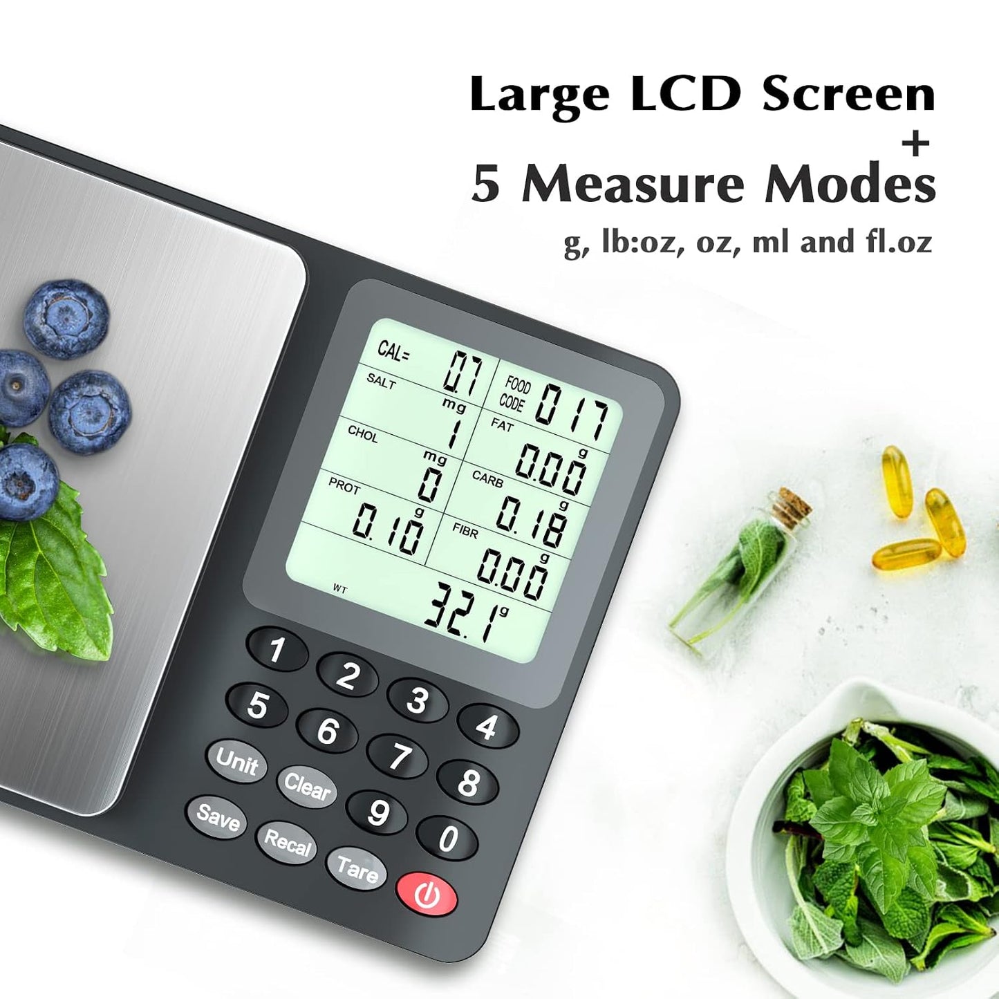 Fuzion Food Kitchen Scale with Nutritional Calculator, 6.6 lb / 3 kg