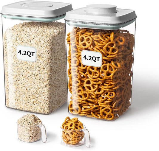 Ankou Airtight Food Storage Container with Pop Lid & 130ml Scoop, 4L/4.2qt *2 BPA-Free Cereal, Rice, Flour, Pasta & Snack