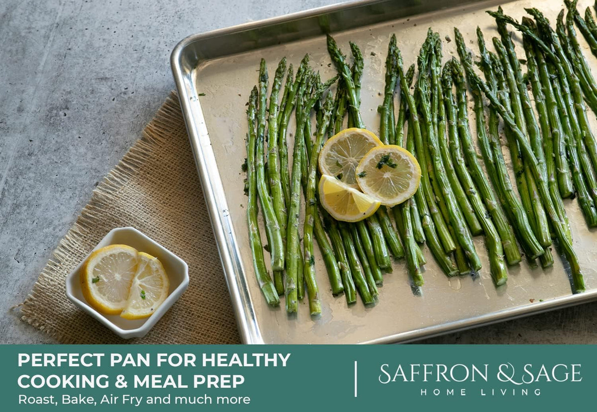 Commercial Quality Cookie Sheet Pan - 2 Pack Aluminum Half Sheet Baking Pan by Saffron &amp; Sage Home Living - This 18x13 Rimmed Baking Sheet Set is Rust &amp; Warp Resistant, Heavy Duty, of Thick Gauge