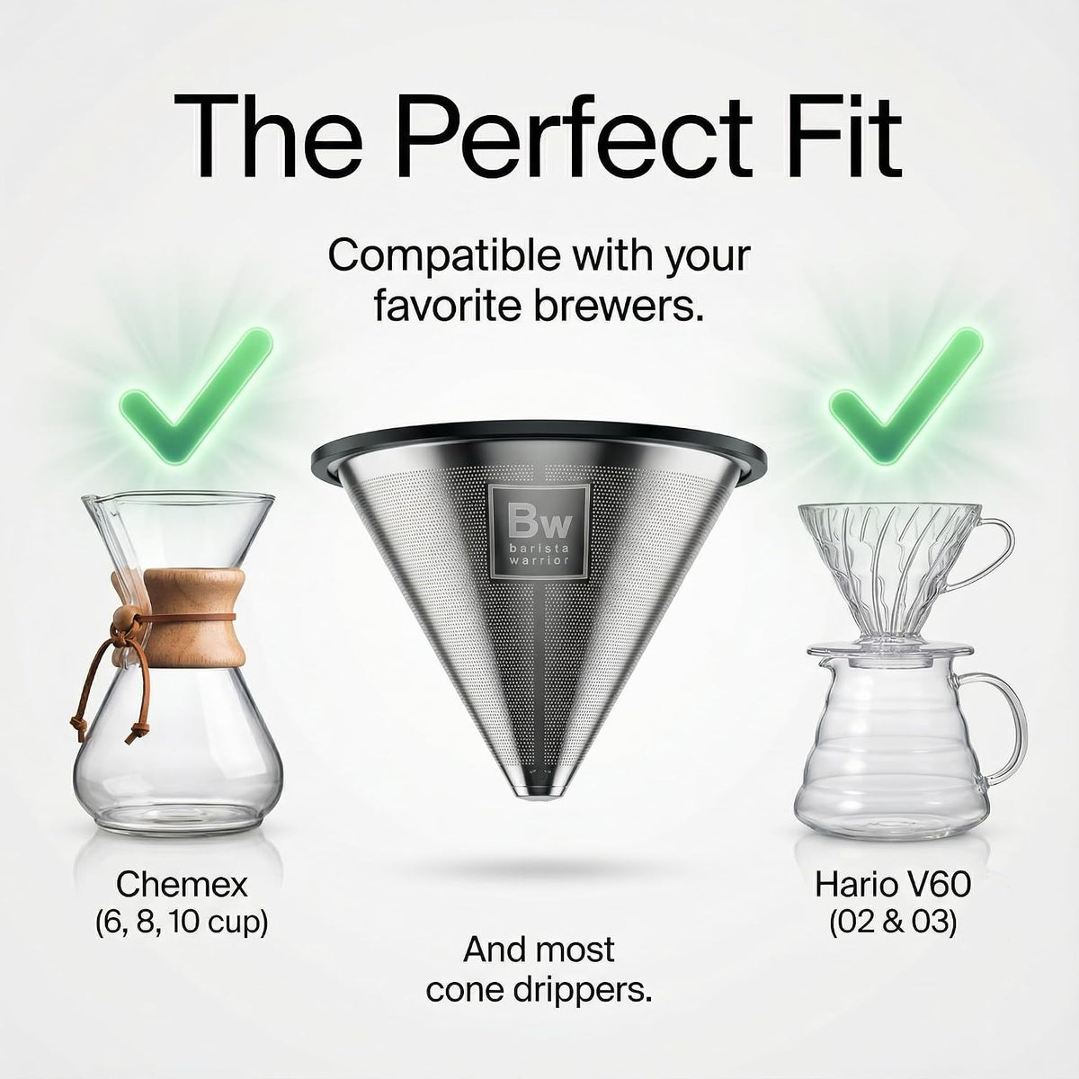 Barista Warrior Reusable Coffee Filter, Pour Over Dripper, Silver