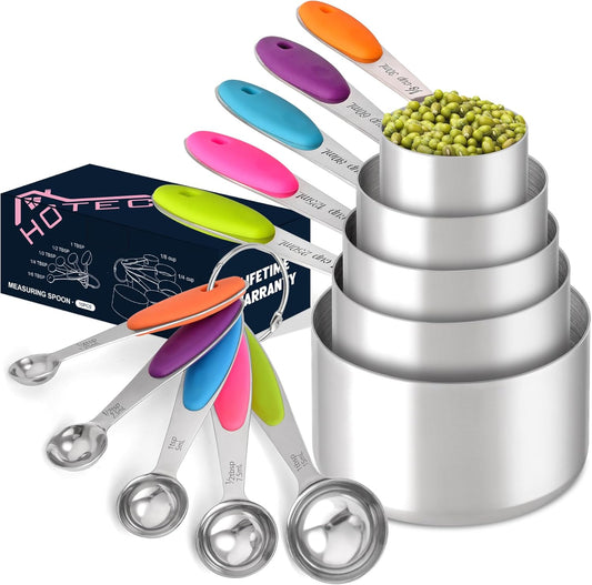 HOTEC 10-Pack Measuring Cups &Spoons Set, Kitchen Gadagets Cooking Baking, Measuring Spoons, Heavy Duty & Dishwasher Safe
