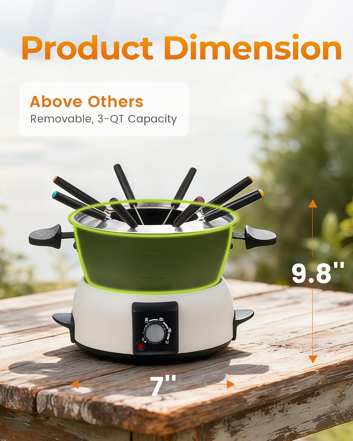 3-Quart Electric Fondue Pot Set – Stainless Steel Fondue Pot with 8 Color-Coded Forks, 3-Mode Adjustable Temperature Control for Cheese, Chocolate, Oil, and Hotpot, Model FD-10B
