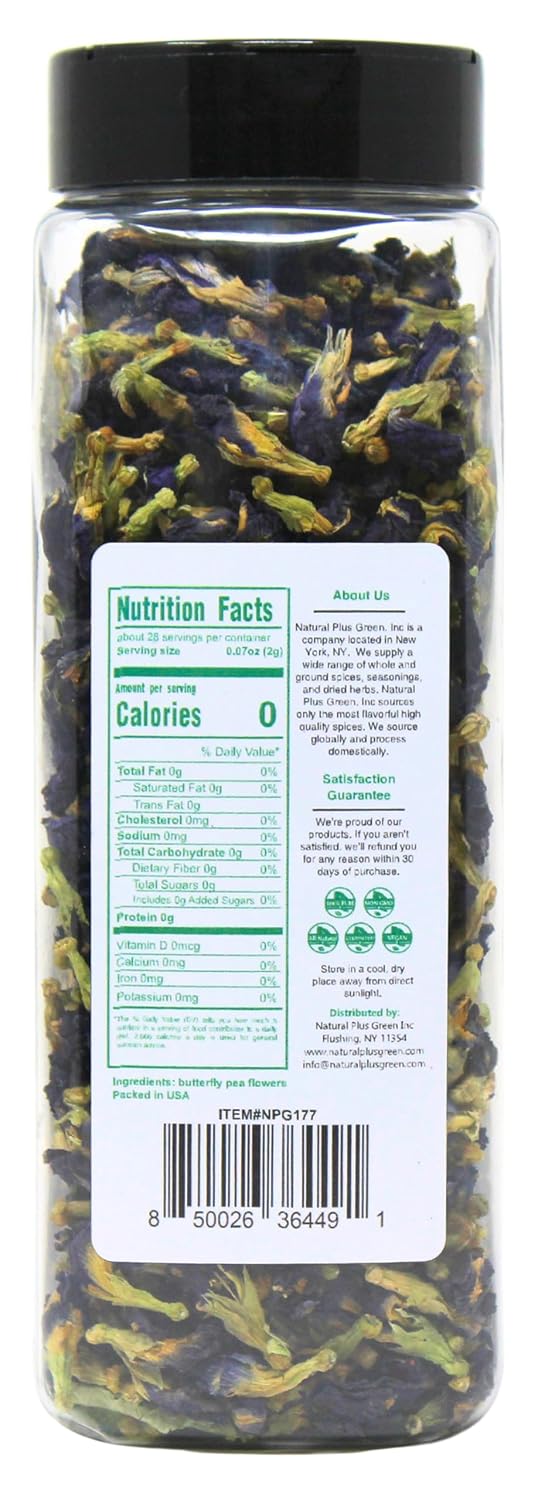NPG Blue Butterfly Pea Flower Tea 2 oz, Whole Loose Flowers, Approx. 875 Ct