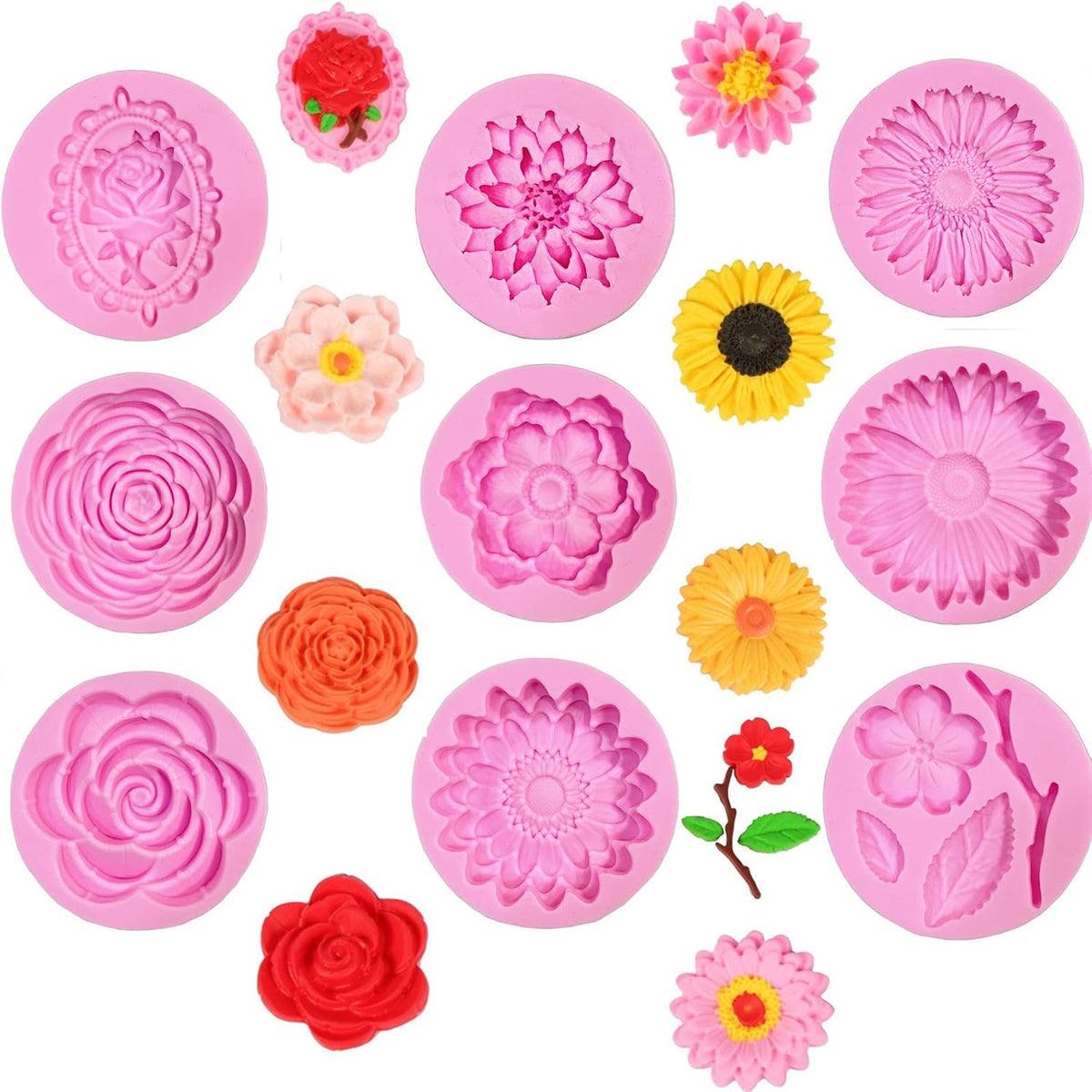 9 Pcs Flowers Fondant Molds Silicone for Cupcake Dessert | Chocolate Jelly Cookie Decor, Jewelry, Pastry, Handmade Soap Mould Candy Making
