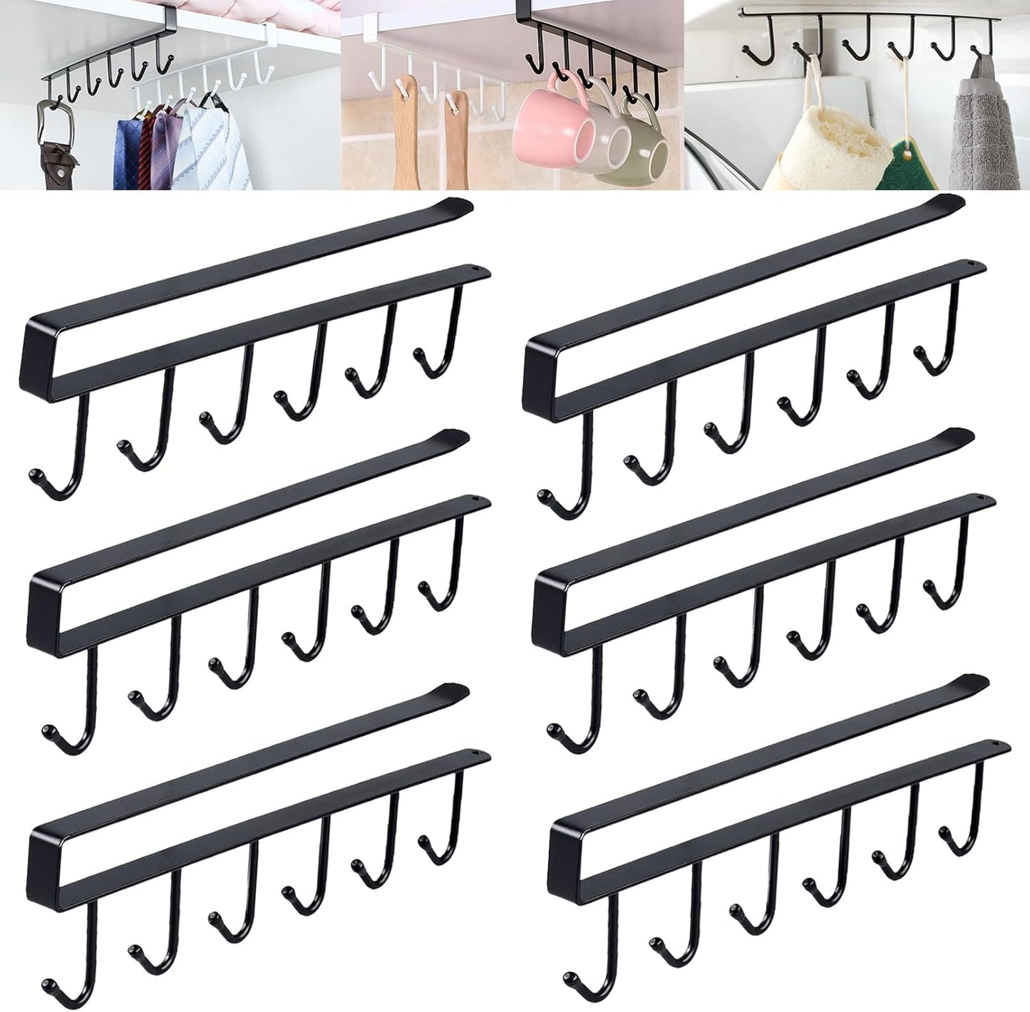 6PCS Mug Hooks Under Cabinet,Mug Holder Under Shelf with 6 Hooks