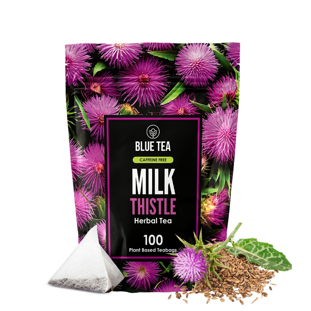 BLUE TEA - Milk Thistle Tea - 100 Count - Pyramid Plant Based Tea Bag | Liver Cleaning and Immune Su