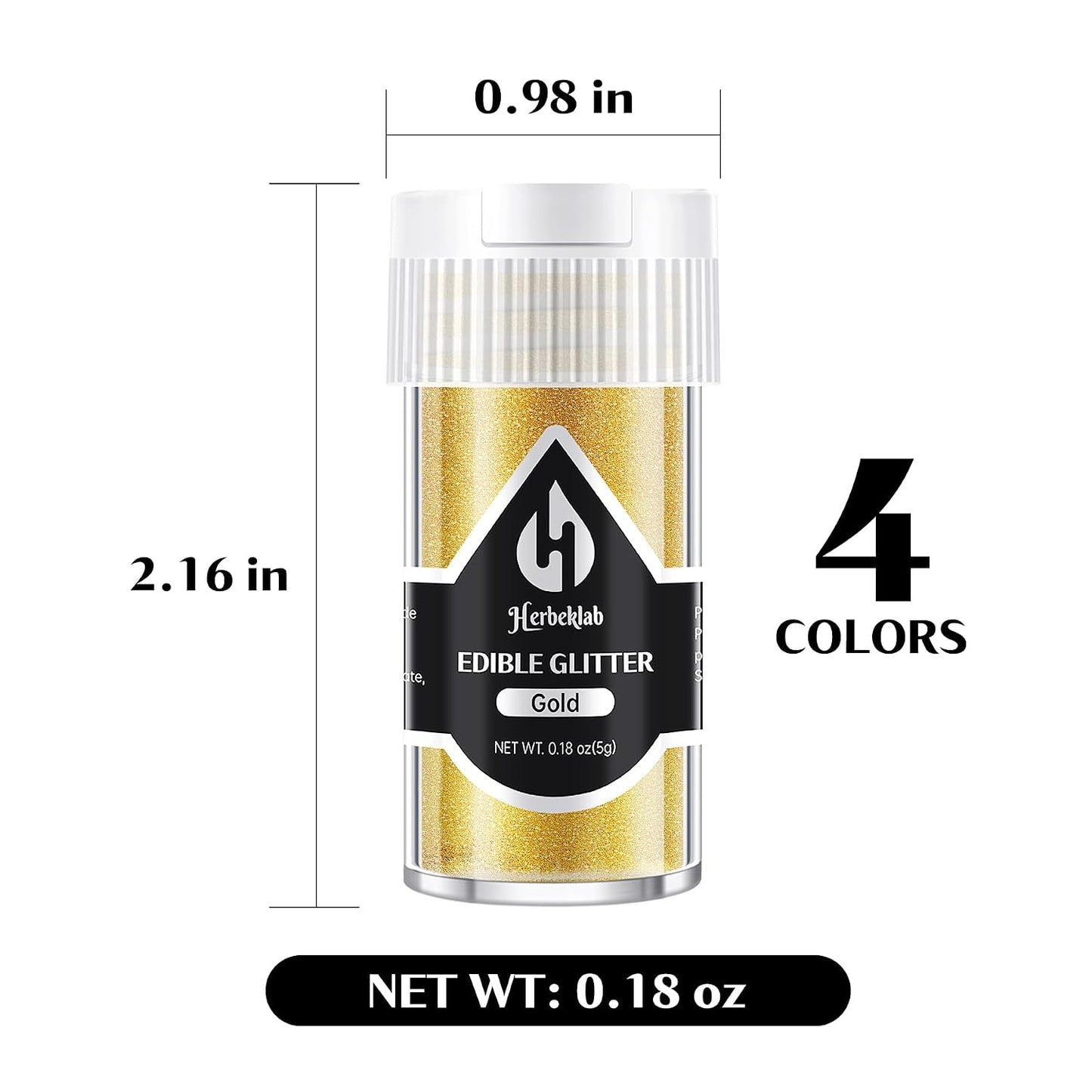 Edible Glitter – 4 Colors Luster Dust Drink Glitter, Food Grade Cocktail Shimmer Powder for Beverages, Cakes, Chocolate &amp; Candy, 5g/Bottle