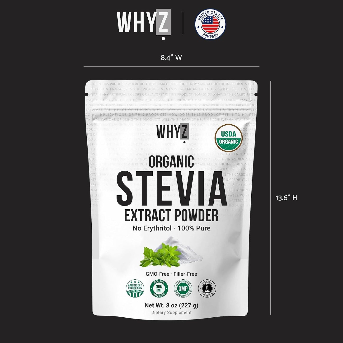 Organic Stevia Powder, 227g, Zero Calorie Pure Stevia Sweetener for Drinks, Powder for Baking and Beverages - No Aftertaste, Non-GMO, Keto Friendly Sugar Alternative, Concentrated Powder, 1600+ Servings
