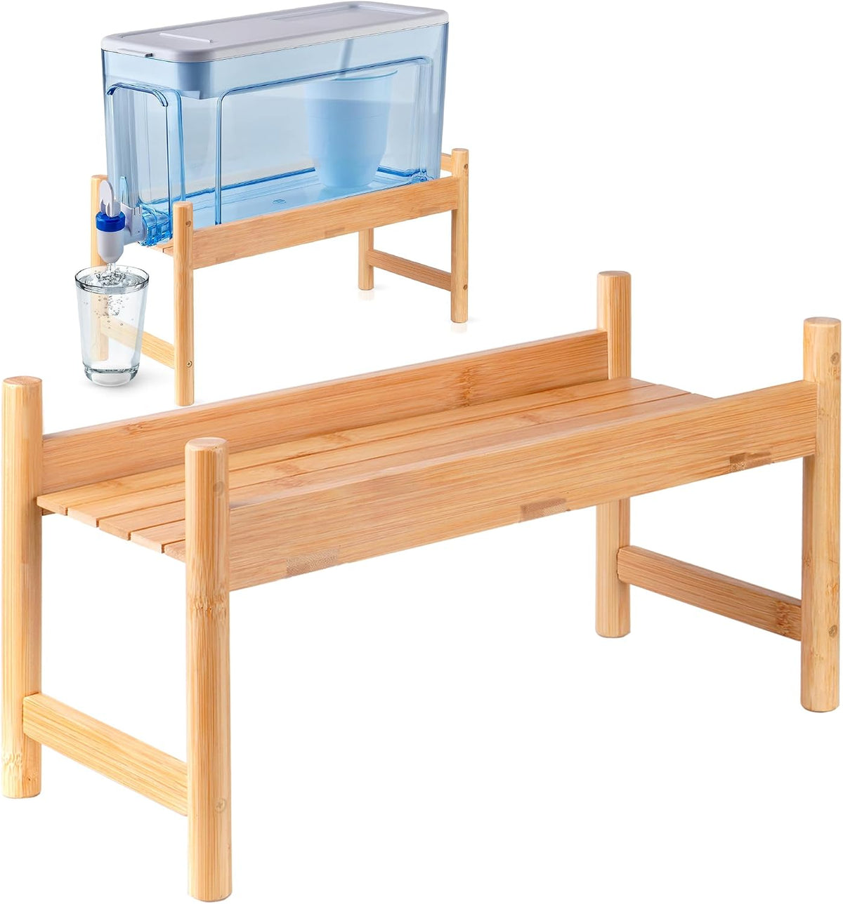 ZPirates Bamboo Water Dispenser Stand, 16 x 7 x 6 in, Anti-Slip
