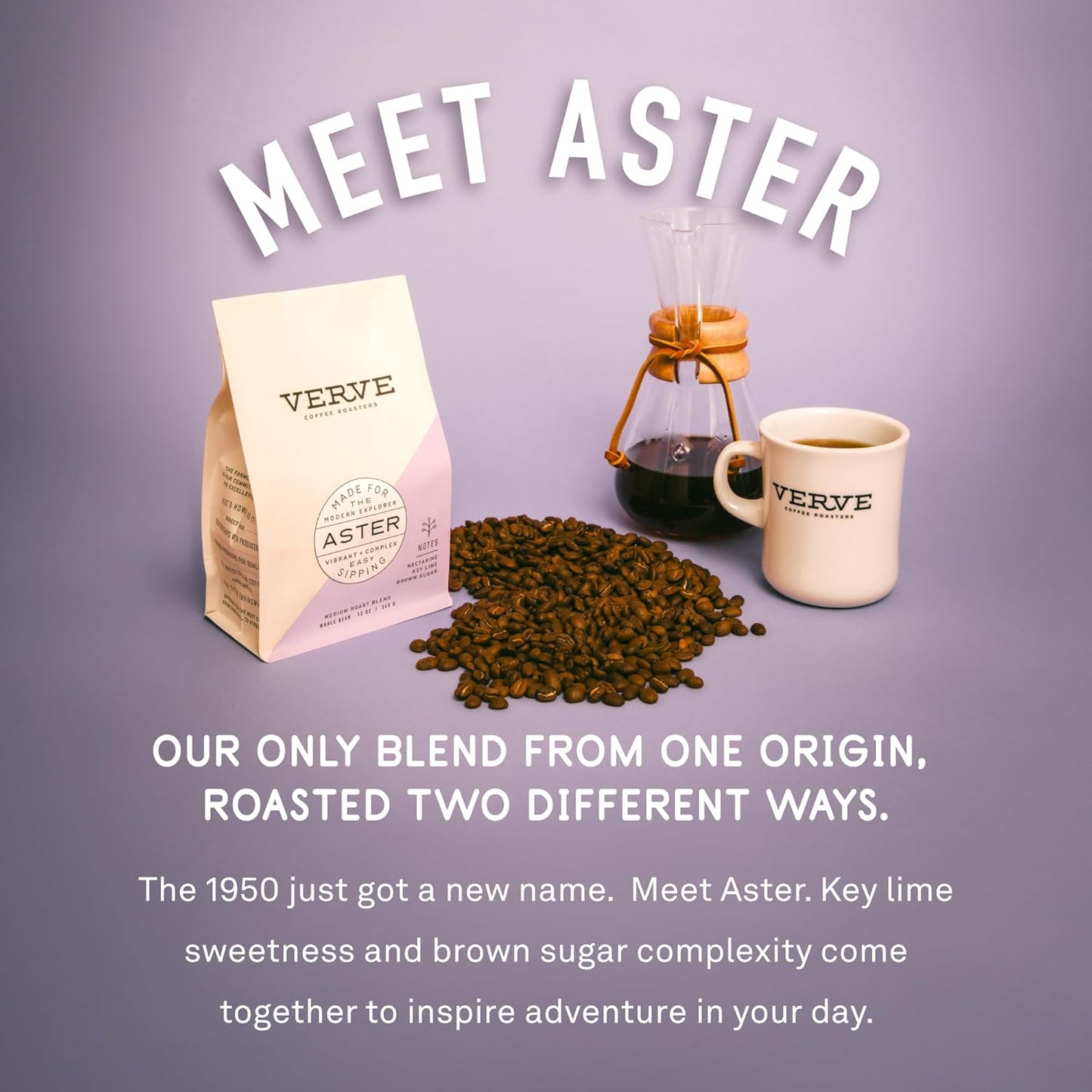 Verve Whole Bean Coffee, Aster Blend, Medium Roast Coffee Beans, Brewed or Espresso, Ethiopian Blend, Resealable Pouch, Hot or Cold Brew, Nectarine