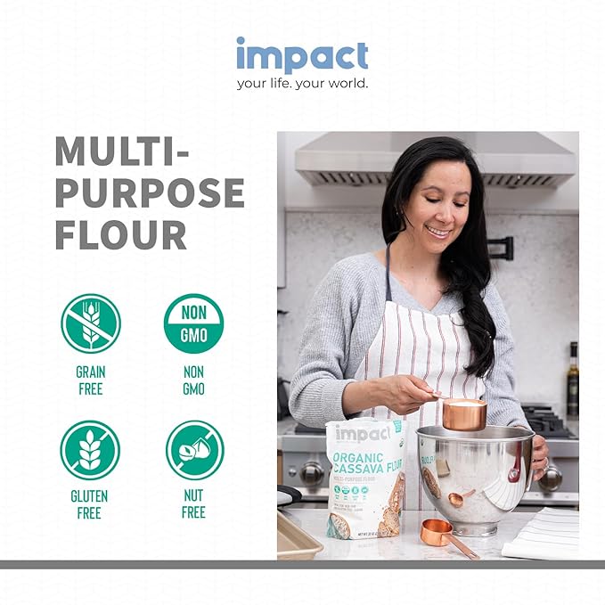 Impact - Organic Cassava Flour - Gluten-Free Baking Essential - Grain-Free Wheat Flour Substitute for Cooking and Baking - High Fiber, Easy to Use - 2lb