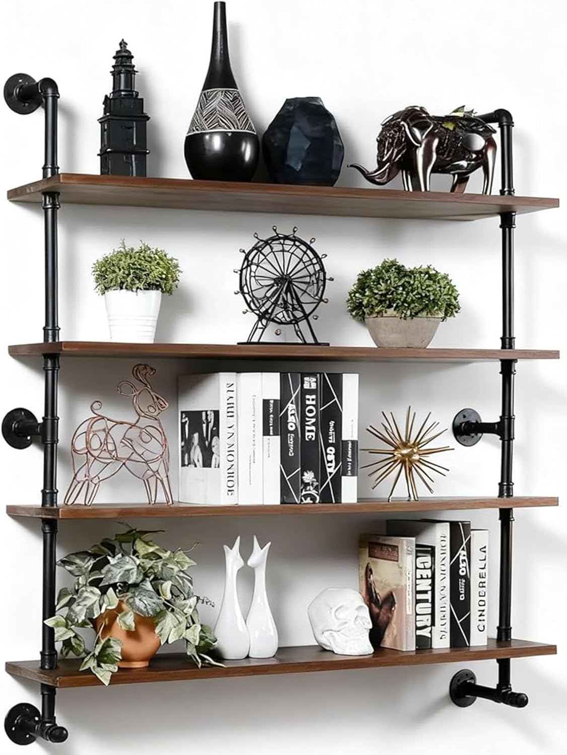 ROGMARS Industrial Pipe Wall Shelves with Real Wood Plank 36 Inches