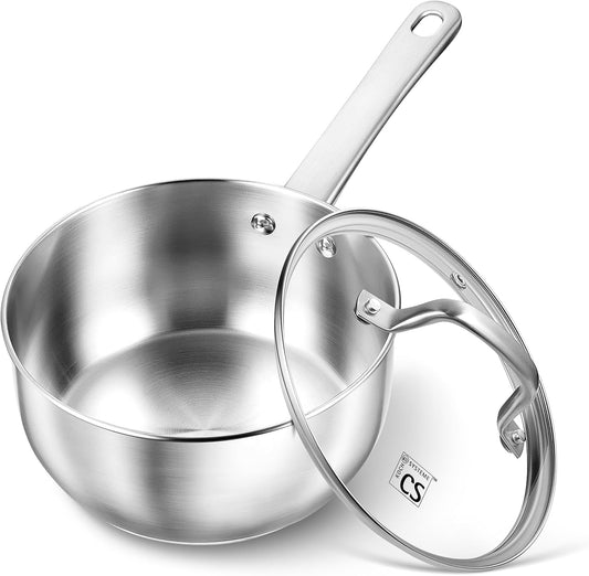 KOCH SYSTEME CS 1 Quart Stainless Steel Saucepan, 1 Quart Saucepan with Lid, Premium Steel Sauce Pan, Indutcion Sauce Pan with Lid, Small Sauce Pot, Stainless Steel Pot 1 QT, Oven Safe