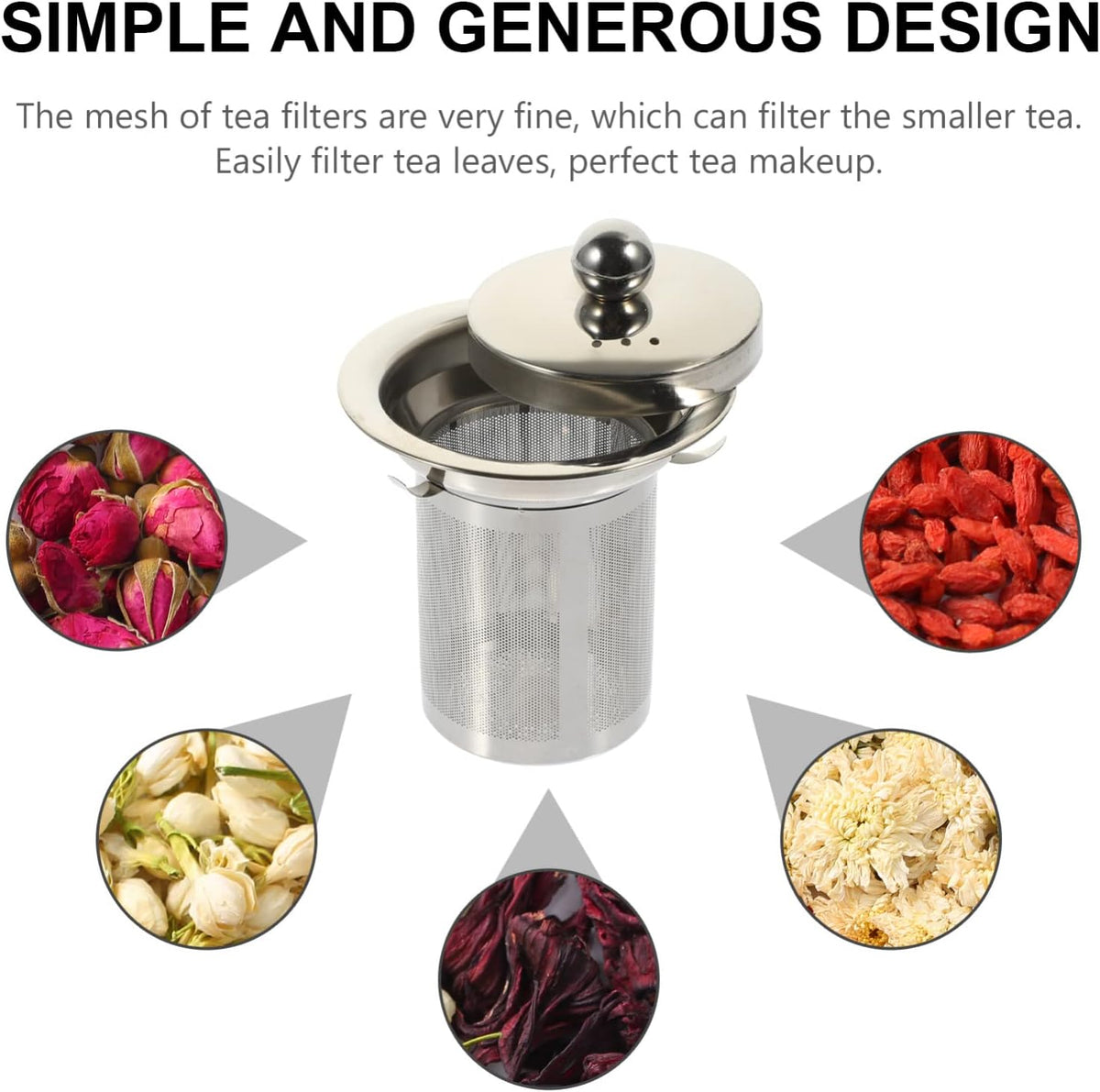 Hemoton Stainless Steel Tea Strainer with Lid Large Loose Leaf Tea Infuser Replacement for Teapots Cups and Pitchers Easy to Clean Mesh Filter 4X3.3 Inch
