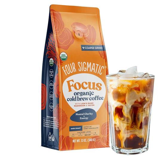 Four Sigmatic Organic Cold Brew Coffee Grounds | Dark Roast, Coarse Grounds with Lion's Mane and Chaga | Cold Brew Mushroom