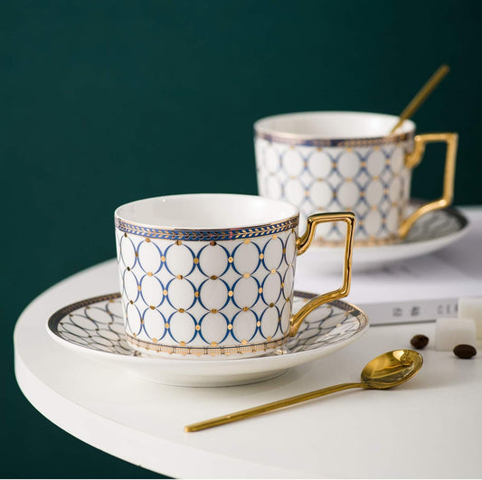 CwlwGO-European style cup and saucer set, 7 oz (about 198.4 grams) bone china exquisite glazed platinum tea cup and saucer