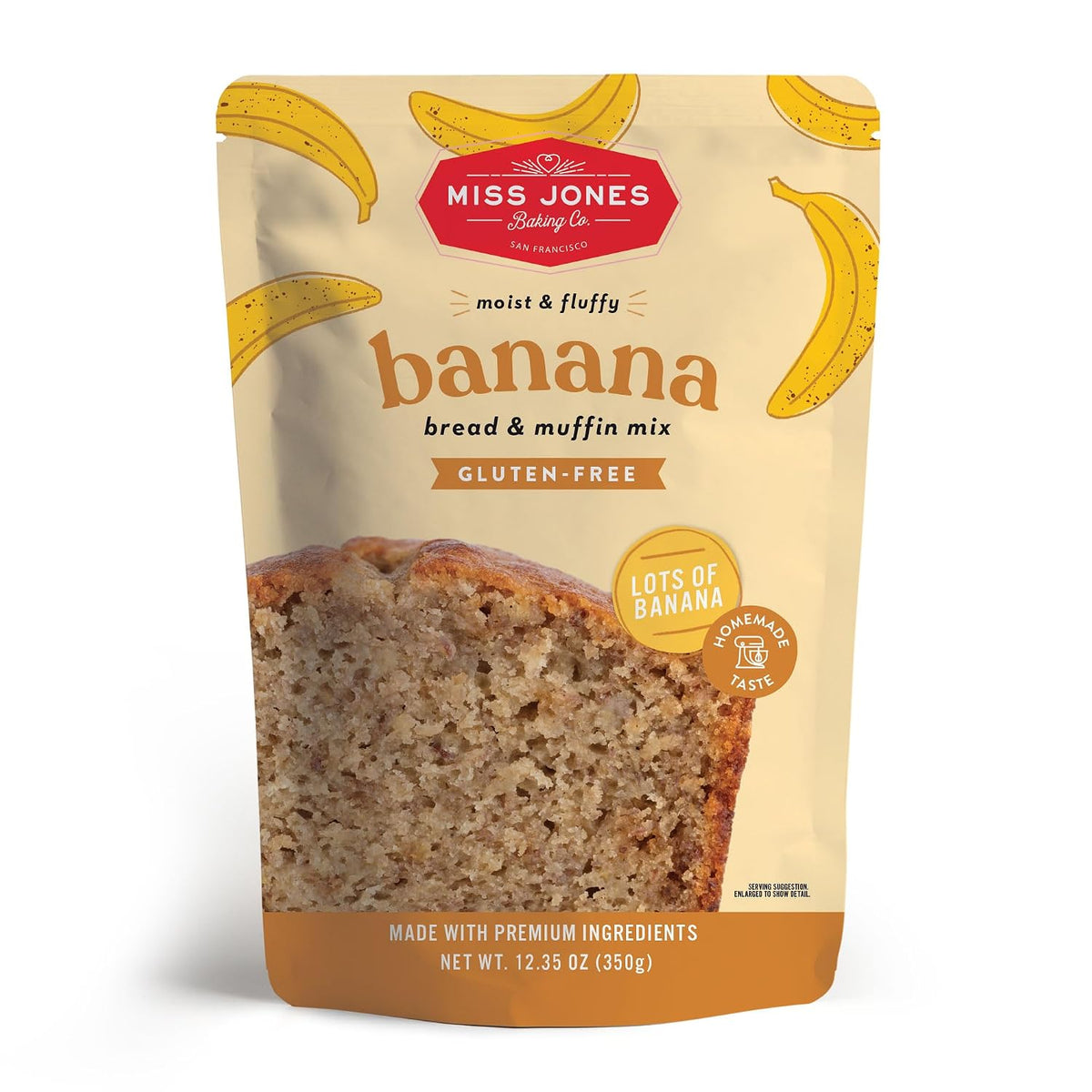 Miss Jones Baking Gluten Free Banana Bread &amp; Muffin Mix - 50% Lower Sugar, Real Banana, Naturally Sweetened Desserts &amp; Treats, 12.35 Ounce (Pack of 1)