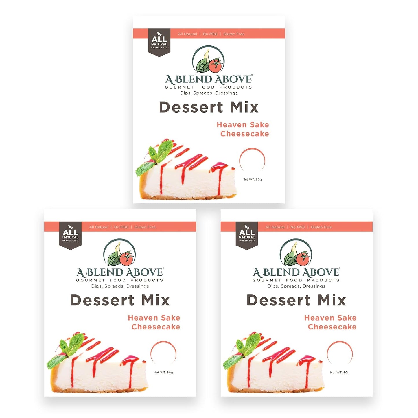 A Blend Above Heaven Sake Cheesecake Mix - No-Bake Dessert, All Natural, Gluten Free, No MSG - Instant Dessert Mix, Fruit Dip, Bagel Topping, Frosting, Cheesecake Filling - Makes 16 Oz (Pack of 3)