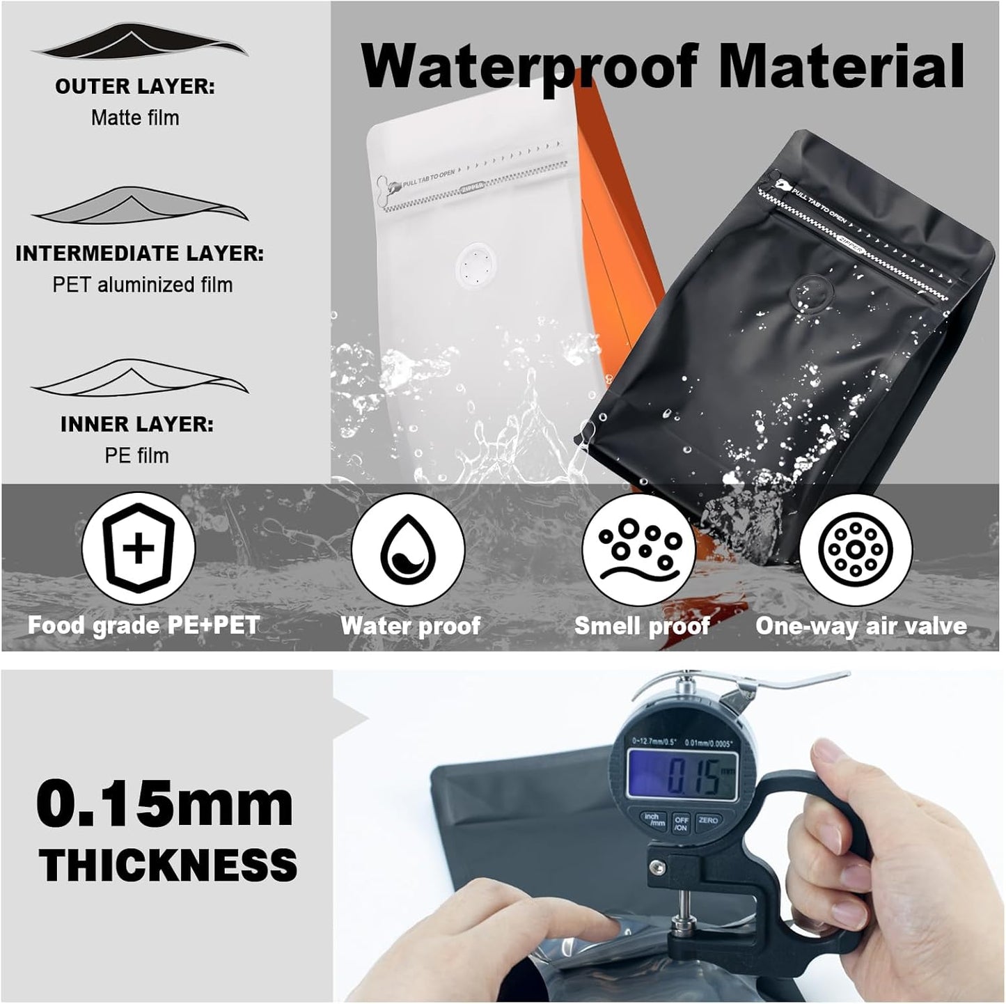 Coffee Bags with Valve(60pcs,8 oz,1/2 lb) Vented Coffee Beans Packaging Bags High Barrier Aluminumed Foil Flat Bottom Heat Sealed Side Zipper Resealable Storage Bag for Home or Business (White+Red）
