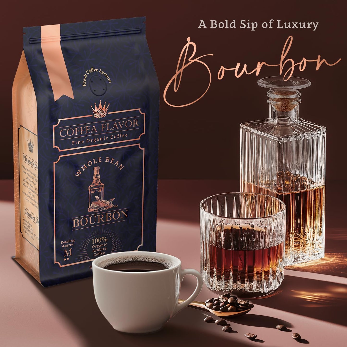 Organic Whole Bean Coffee Medium Roast (16oz) - Bourbon Flavored