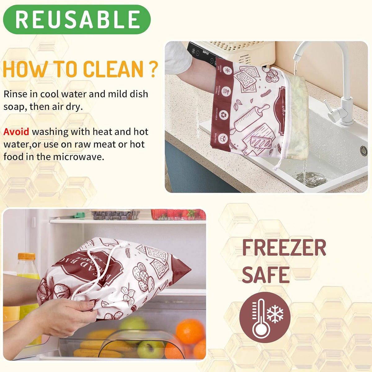 2-Pack Beeswax Bread Bags for Homemade Bread, Orange Reusable Sourdough Storage Bags with Premium Beeswax Coating for Loafs Baguette Fresh Keeping,Great Homesteading Essentials and Baking Gifts.