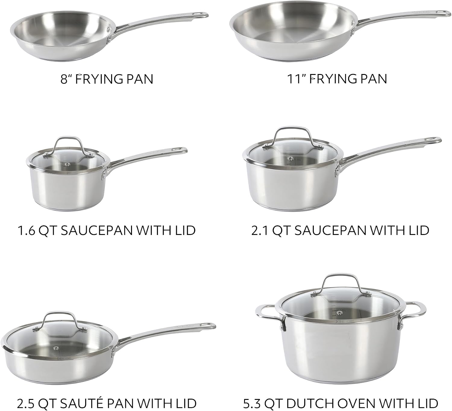 Sur La Table Kitchen Essentials Chef's Deck 10 Piece Stainless Steel Non Toxic Pots and Pans Kitchen Cookware Set w/Trip