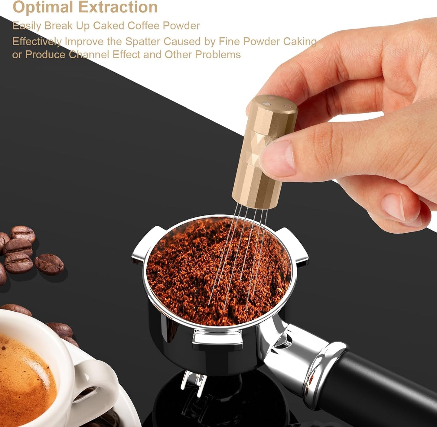 WDT Tool Espresso Distribution Tool, Coffee Distribution Tool with Magnetic Stand, Espresso Accessories with 6 Extra Φ0.25mm Stainless Steel Needles for Barista (Rich Gold, Φ0.25mm)