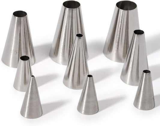 Round Piping Tip Set – 9 Stainless Steel Pastry Tips in Graduated Sizes with 20 Disposable Decorating Bags for Cupcakes,