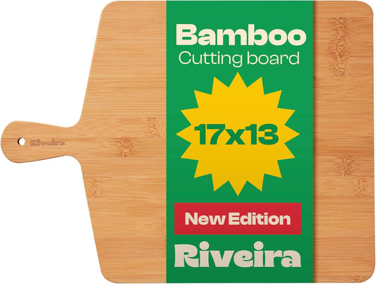 Riveira White Bamboo Wood Cutting Board – Gourmet Bamboo Grandeur: 17 x 13 Wooden Cutting Board – Wooden Cutting Boards For