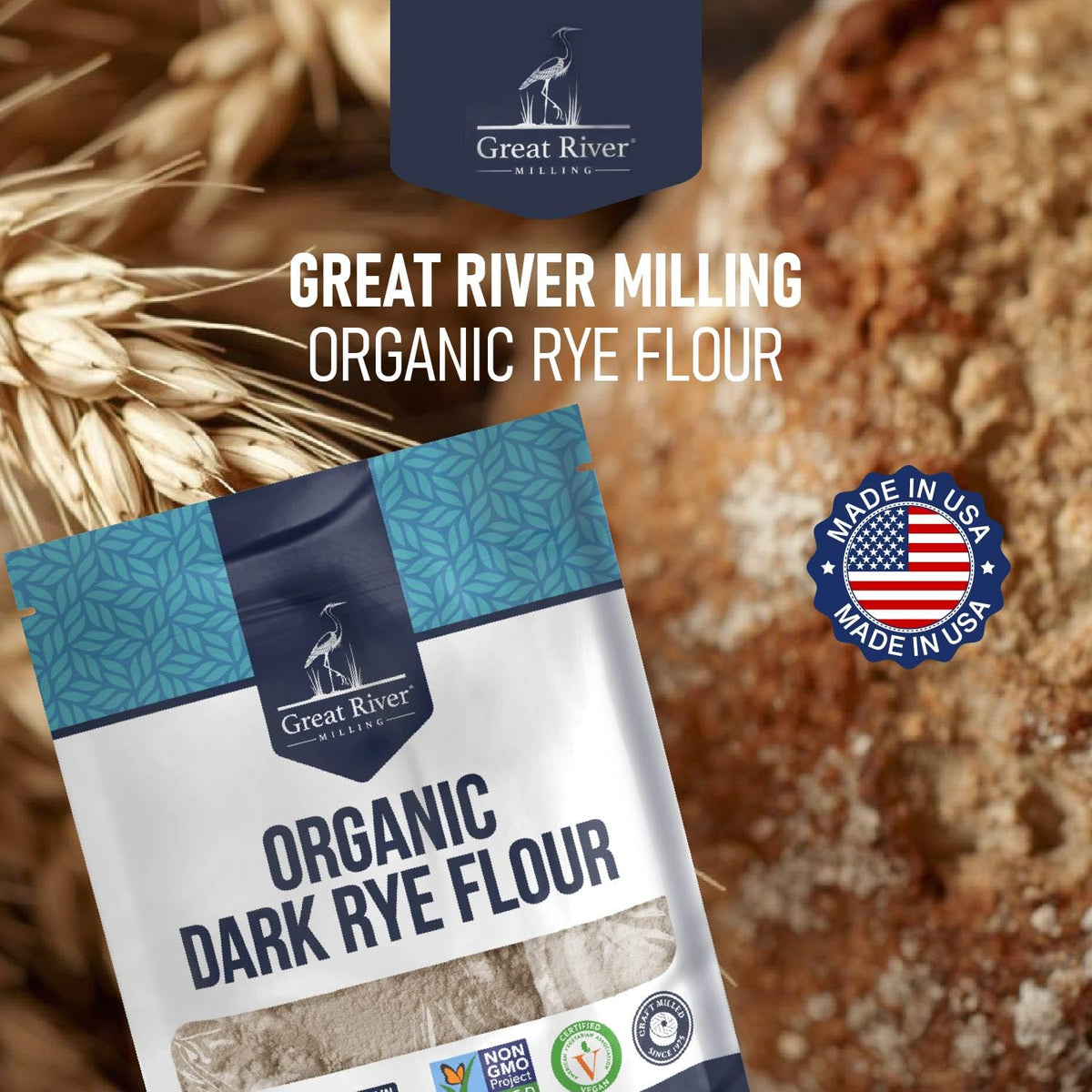 Great River Milling Organic Dark Rye Flour, Whole Grain, 5 lb | Organic Dark Rye Flour for rye bread, pumpernickel, sourdough starters, bagels, crackers and multigrain loaves; deep rye
