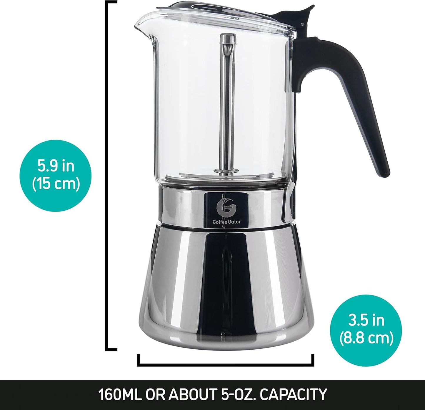 Coffee Gator 4 Cup Moka Pot, 6.7oz Stovetop Espresso Maker