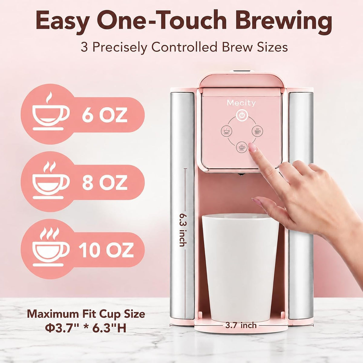 Mecity Pink Coffee Maker 3-in-1 Single Serve Coffee Machine, For Flat Bottom Coffee Capsule, Ground Coffee, 6 to 10 Ounce Cup, Removable 50 Oz Water Reservoir, 120V 1150W